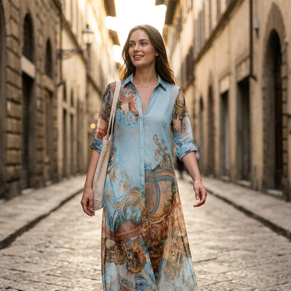 👗 שמלת מקסי רטרו אלגנטית לנשים | הדפס בוהו שיק