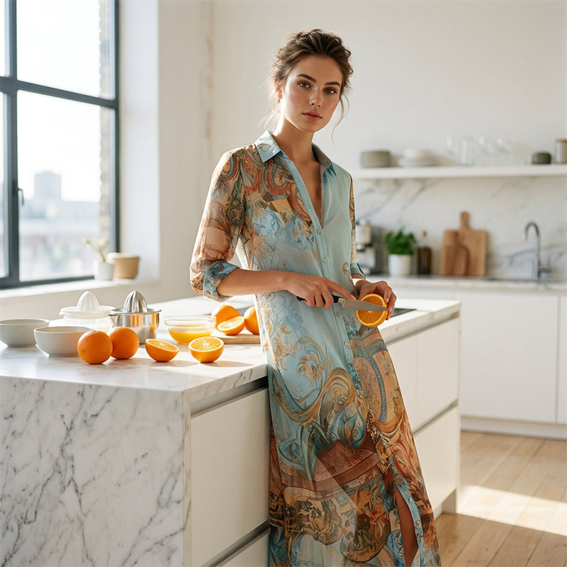 👗 שמלת מקסי רטרו אלגנטית לנשים | הדפס בוהו שיק