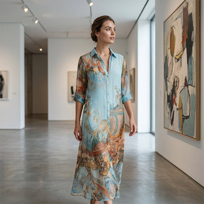 👗 שמלת מקסי רטרו אלגנטית לנשים | הדפס בוהו שיק