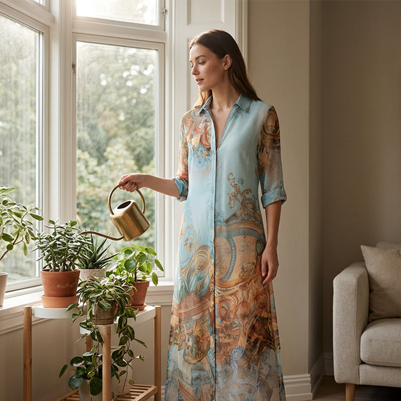 👗 שמלת מקסי רטרו אלגנטית לנשים | הדפס בוהו שיק