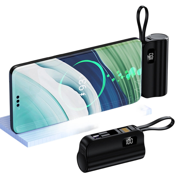 🔋 סוללת גיבוי מיני 5000mAh עם כבל מובנה ומעמד ⚡📱