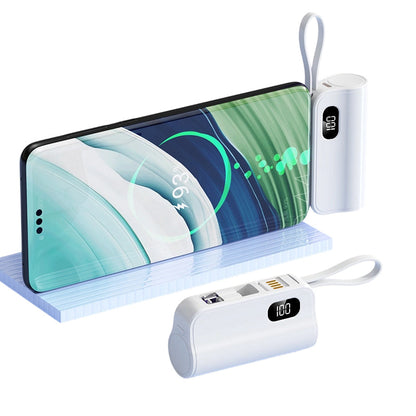 🔋 סוללת גיבוי מיני 5000mAh עם כבל מובנה ומעמד ⚡📱