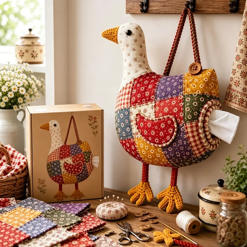 🧵 ערכת תפירה DIY - מחזיק טישו בעיצוב חיות 🦆 | סט יצירה מטלאים