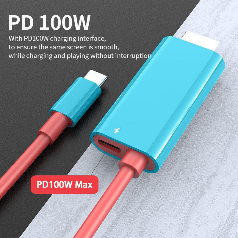 🎮 כבל מתאם USB-C ל-HDMI ל-Nintendo Switch | טעינת PD 100W ✨ | אורך 2 מטר 🔌