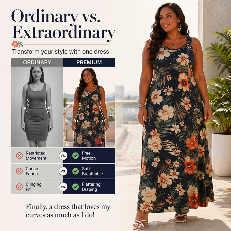 👗 שמלת מקסי לנשים בגדלים גדולים | צווארון V וללא שרוולים ✨ | 4 צבעים | 1XL-5XL 🌟