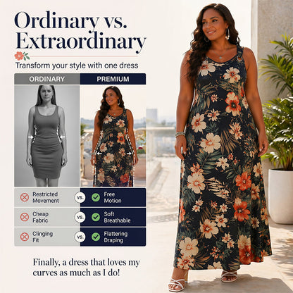 👗 שמלת מקסי לנשים בגדלים גדולים | צווארון V וללא שרוולים ✨ | 4 צבעים | 1XL-5XL 🌟