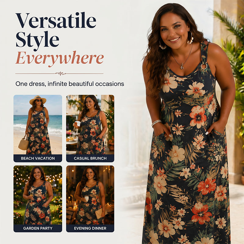 👗 שמלת מקסי לנשים בגדלים גדולים | צווארון V וללא שרוולים ✨ | 4 צבעים | 1XL-5XL 🌟