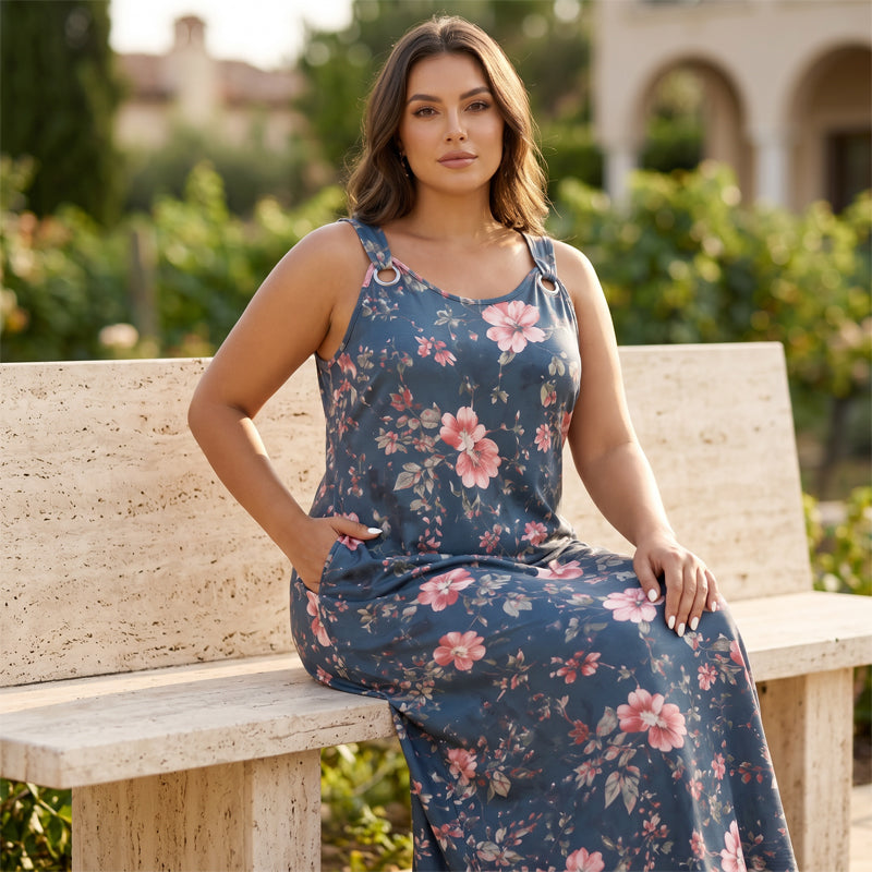 👗 שמלת מקסי לנשים בגדלים גדולים | צווארון V וללא שרוולים ✨ | 4 צבעים | 1XL-5XL 🌟