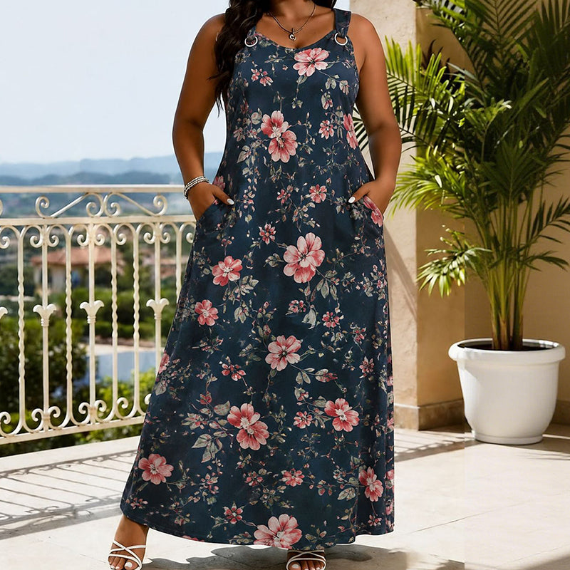 👗 שמלת מקסי לנשים בגדלים גדולים | צווארון V וללא שרוולים ✨ | 4 צבעים | 1XL-5XL 🌟