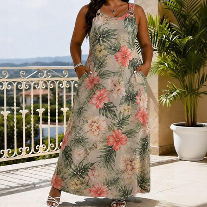 👗 שמלת מקסי לנשים בגדלים גדולים | צווארון V וללא שרוולים ✨ | 4 צבעים | 1XL-5XL 🌟