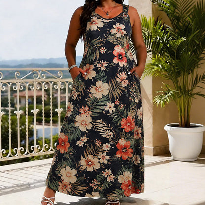 👗 שמלת מקסי לנשים בגדלים גדולים | צווארון V וללא שרוולים ✨ | 4 צבעים | 1XL-5XL 🌟