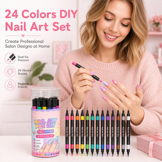🎨24‑Colors Dual‑Ended Nail Art Pens‑DIY Manicure Drawing Set🎁