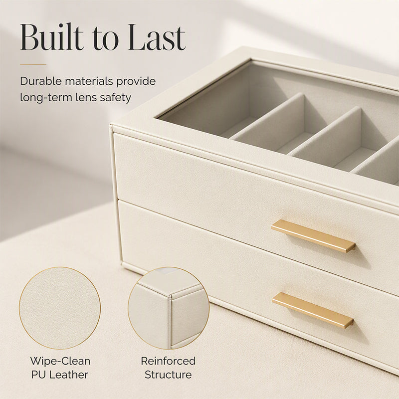 🎁2026 New Arrivals 50% OFF💥🕶️ Sunglasses Organizer Box: PU Leather, Velvet Lining, Glass Window, Multi-Slot