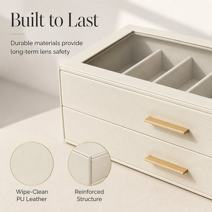 🎁2026 New Arrivals 50% OFF💥🕶️ Sunglasses Organizer Box: PU Leather, Velvet Lining, Glass Window, Multi-Slot