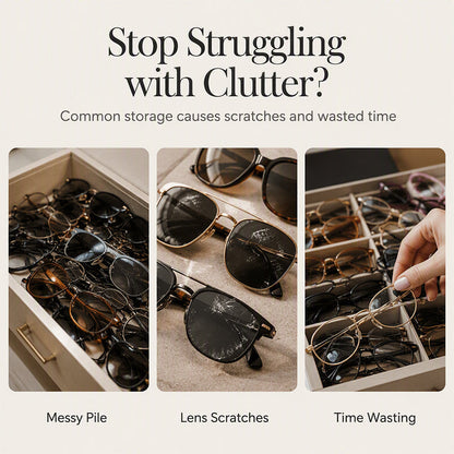🎁2026 New Arrivals 50% OFF💥🕶️ Sunglasses Organizer Box: PU Leather, Velvet Lining, Glass Window, Multi-Slot