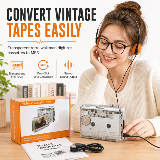 Transparent Portable Cassette Player Walkman and Tape to MP3 Converter with Type-C Interface
