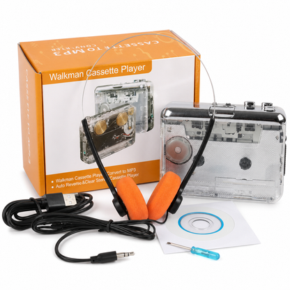 Transparent Portable Cassette Player Walkman and Tape to MP3 Converter with Type-C Interface