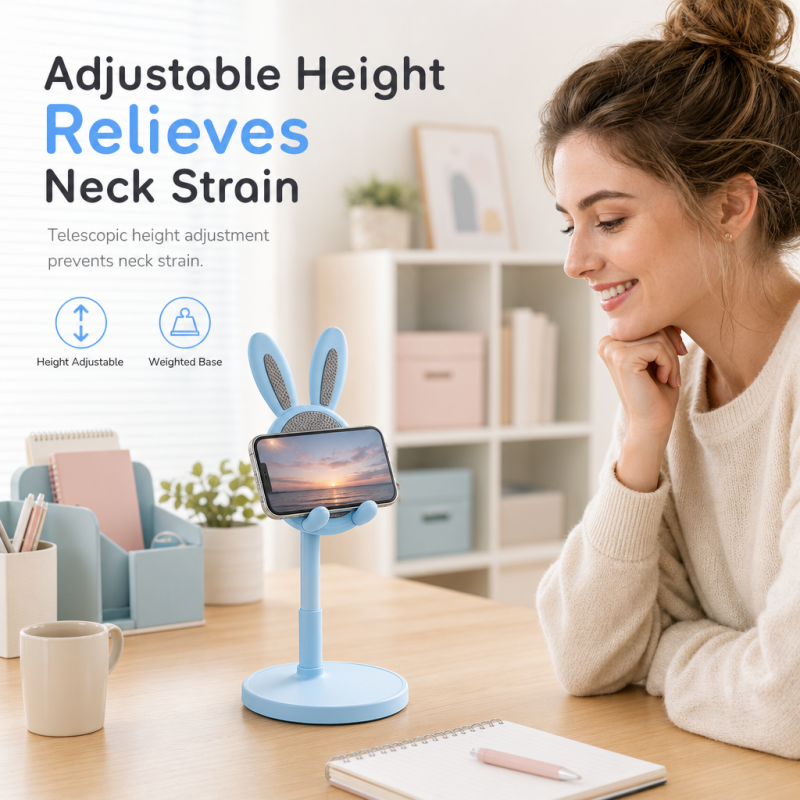 📢📢50% OFF !! ⏰Cute Bunny Aesthetic Desktop Phone Stand |Weighted Base with Anti-Scratch Silicone Pads🐰