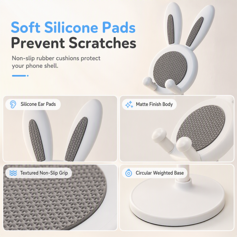 📢📢50% OFF !! ⏰Cute Bunny Aesthetic Desktop Phone Stand |Weighted Base with Anti-Scratch Silicone Pads🐰