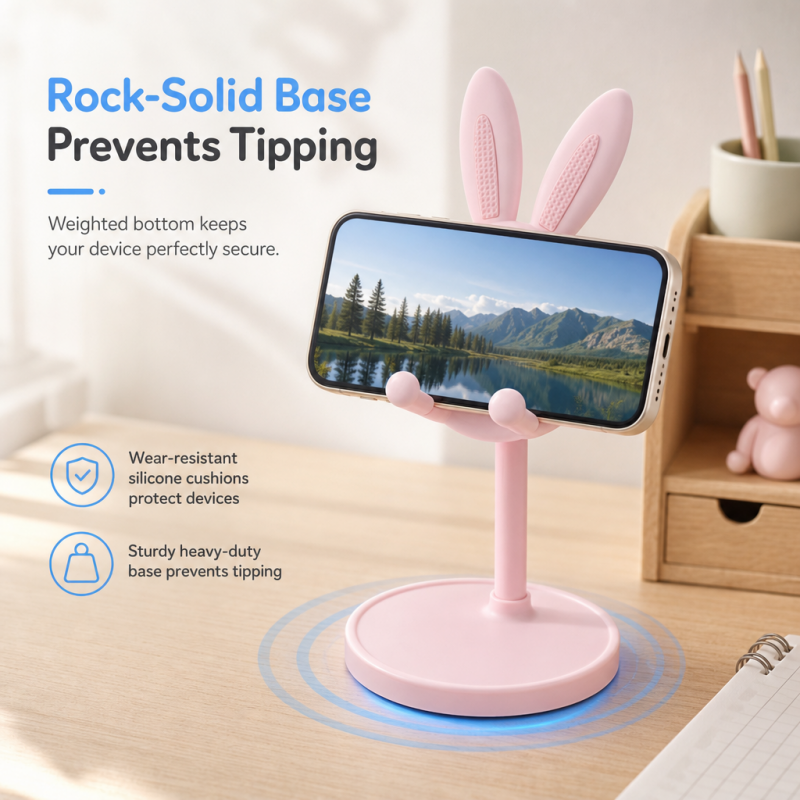 📢📢50% OFF !! ⏰Cute Bunny Aesthetic Desktop Phone Stand |Weighted Base with Anti-Scratch Silicone Pads🐰