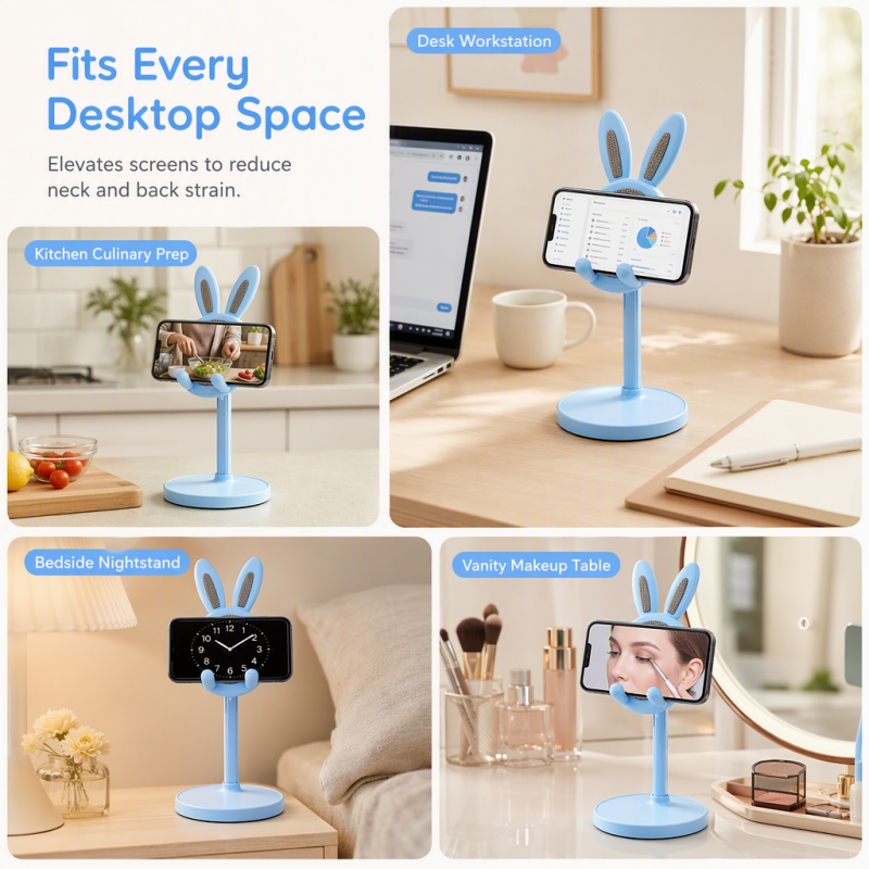 📢📢50% OFF !! ⏰Cute Bunny Aesthetic Desktop Phone Stand |Weighted Base with Anti-Scratch Silicone Pads🐰