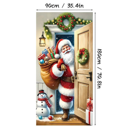 🎅 Christmas Door Cover For Instant Holiday Decor – Fade Resistant, Multi-Scene, Vivid Prints ✨