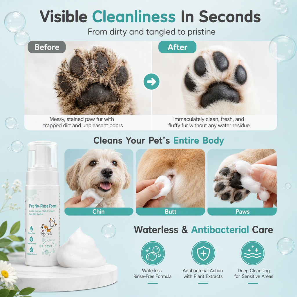 🐾 50% OFF! No-Rinse Pet Cleaning Mousse for Cats and Dogs ✨