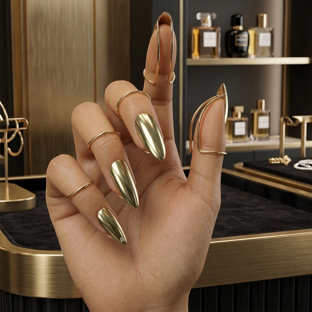 ✨50% OFF! ✨Metal Fingertip Nail Ring Set – Adjustable, Mirror Finish, Artistic Style 💅