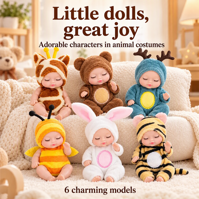 👶 50% OFF! 🧸 Mini Lifelike Sleeping Baby Doll Set – Animal costumes & realistic ✨
