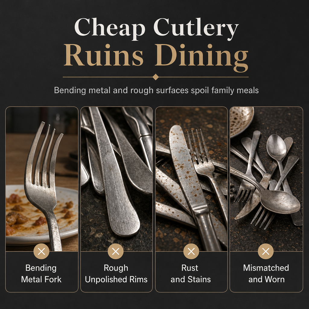 🍴 Stainless Steel Flatware Set: 304 Steel, 5 Finishes, 4/24 Pieces, Slim Profile