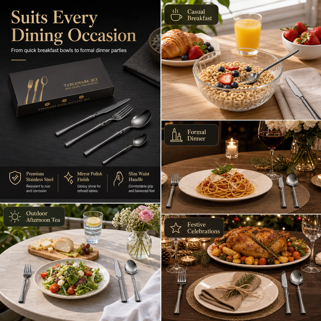 ⏳Time-Limited Special 50% OFF!⏰🍽️ 304 Stainless Steel Cutlery Set – Slim, Elegant & Mirror Polished ✨