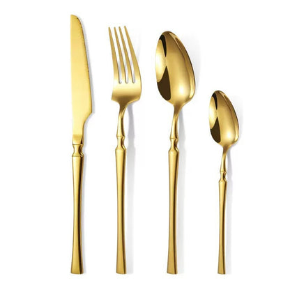 🍴 Stainless Steel Flatware Set: 304 Steel, 5 Finishes, 4/24 Pieces, Slim Profile
