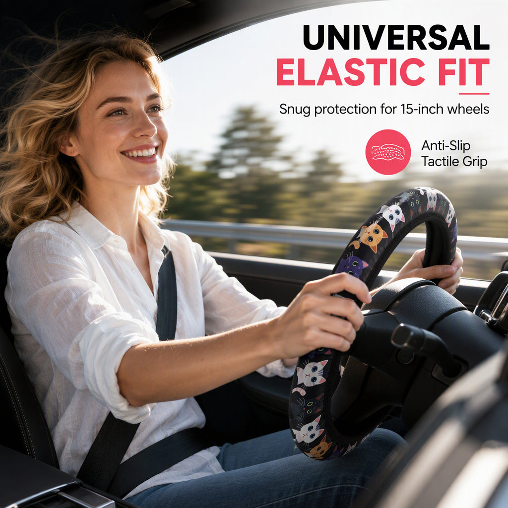 ✨🚗Universal 38cm Ringless Silk Steering Wheel Cover Printed Breathable Car Wheel Protector for All Seasons
