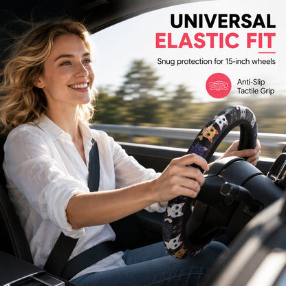 ✨🚗Universal 38cm Ringless Silk Steering Wheel Cover Printed Breathable Car Wheel Protector for All Seasons