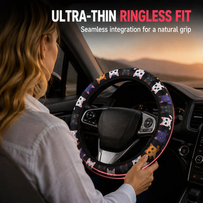 ✨🚗Universal 38cm Ringless Silk Steering Wheel Cover Printed Breathable Car Wheel Protector for All Seasons