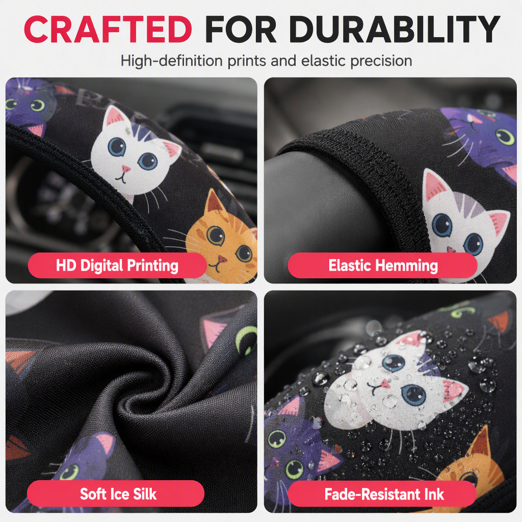 ✨🚗Universal 38cm Ringless Silk Steering Wheel Cover Printed Breathable Car Wheel Protector for All Seasons