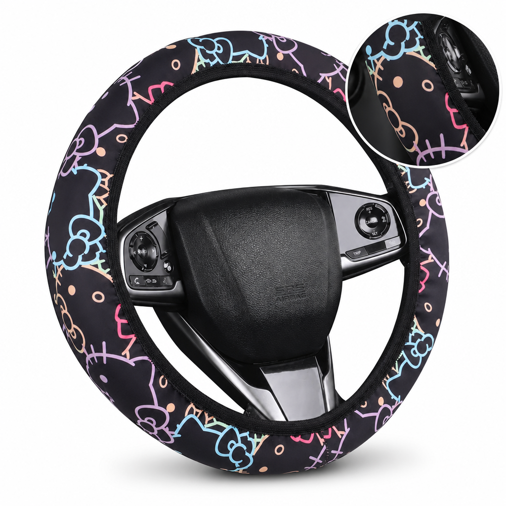 ✨🚗Universal 38cm Ringless Silk Steering Wheel Cover Printed Breathable Car Wheel Protector for All Seasons