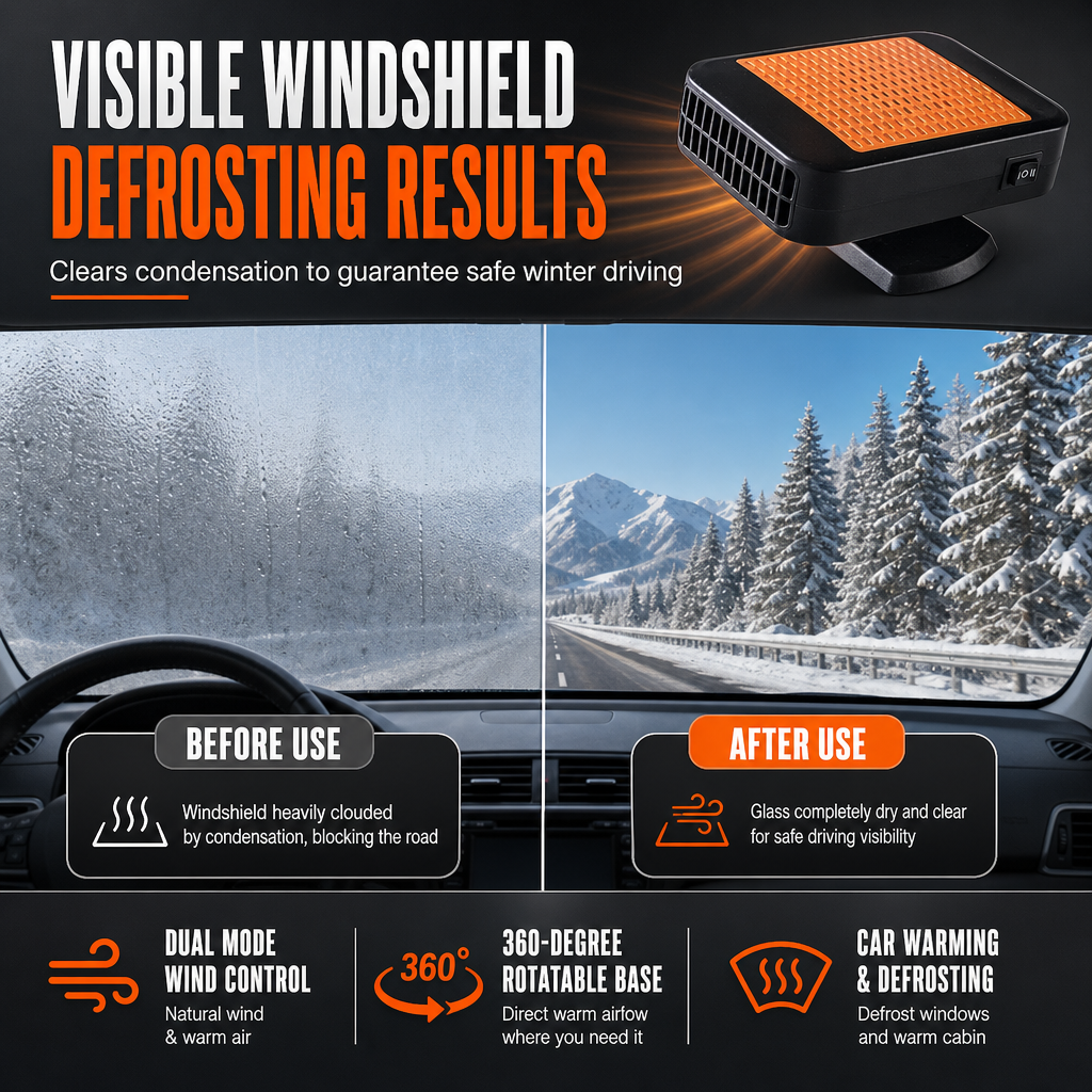 💥🚗 Rotatable 12V Car Defroster & Defogger Fan