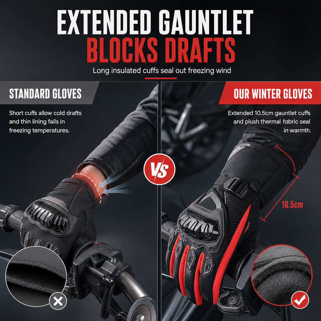 🏍️ 50% OFF NOW! ❄️ Winter Motorcycle Gloves – Knuckle Armor, Waterproof Shell & Plush Lining – Extended Gauntlet for Freezing Rides 🧤