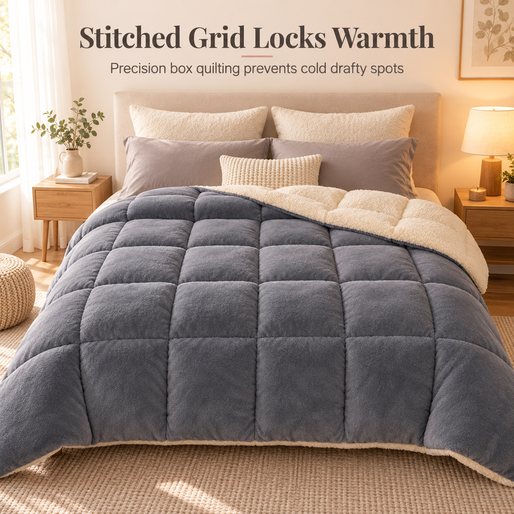 ⏳🔥LIMITED-TIME 50% OFF! ⏰Double-Sided Snowflake Velvet Winter Duvet: Thick, Warm, Stitched Grid, 3 Sizes❄️