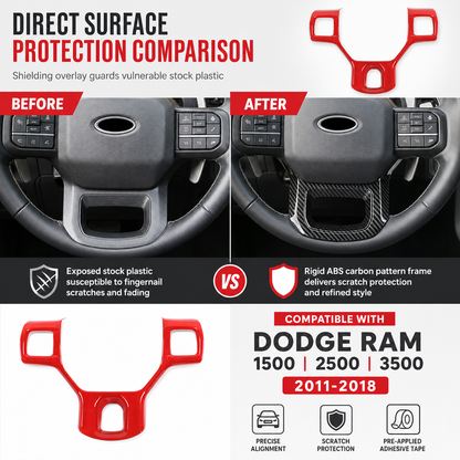 ✨ Steering Wheel Trim Cover For RAM Trucks – Carbon Look, Scratch-proof, Snap-on 🛠️