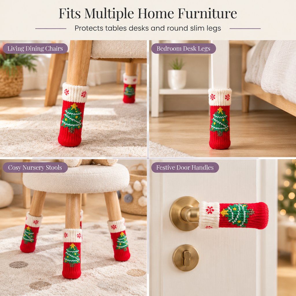 🌸 50% OFF NOW! 🌸Christmas Knitted Chair Leg Covers with Felt Pads Non Slip Thickened Table Feet Socks Floor Protectors 4-Piece Set