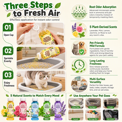 🐾 LIMITED-TIME 50% OFF! ✨ Cat Litter Deodorizing Granules – Plant-Based, Multi-Scent, Simple Sprinkle 🌿
