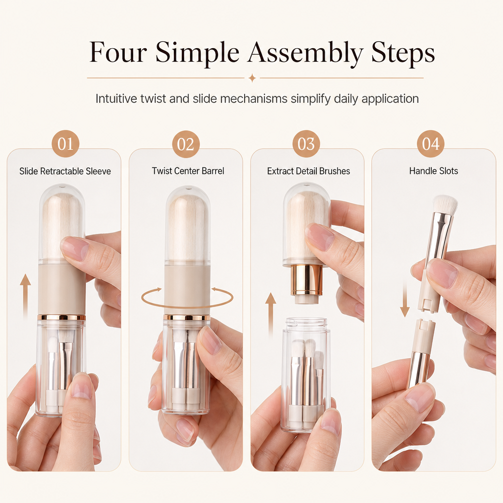 💄 50% Off Now ✨ Portable Retractable Makeup Brush Set — 5-in-1 Travel Capsule 🧳