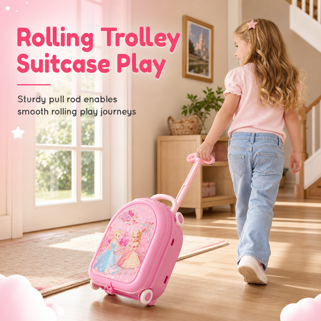 👑 50% Off Now ✨ 3-in-1 Princess Vanity Suitcase — 30 Makeup Toys & Rolling Trolley 🧳