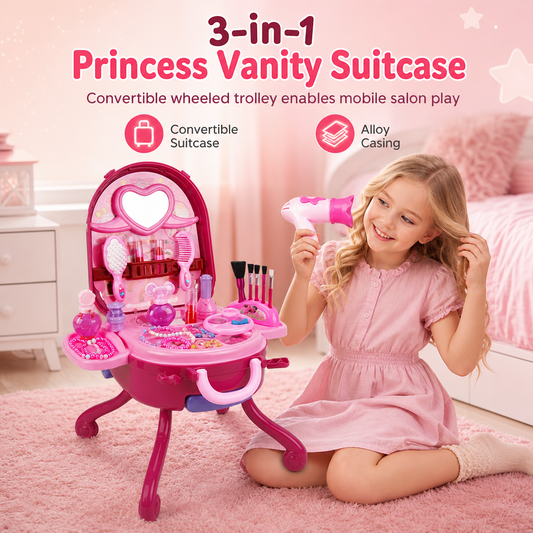 👑 50% Off Now ✨ 3-in-1 Princess Vanity Suitcase — 30 Makeup Toys & Rolling Trolley 🧳