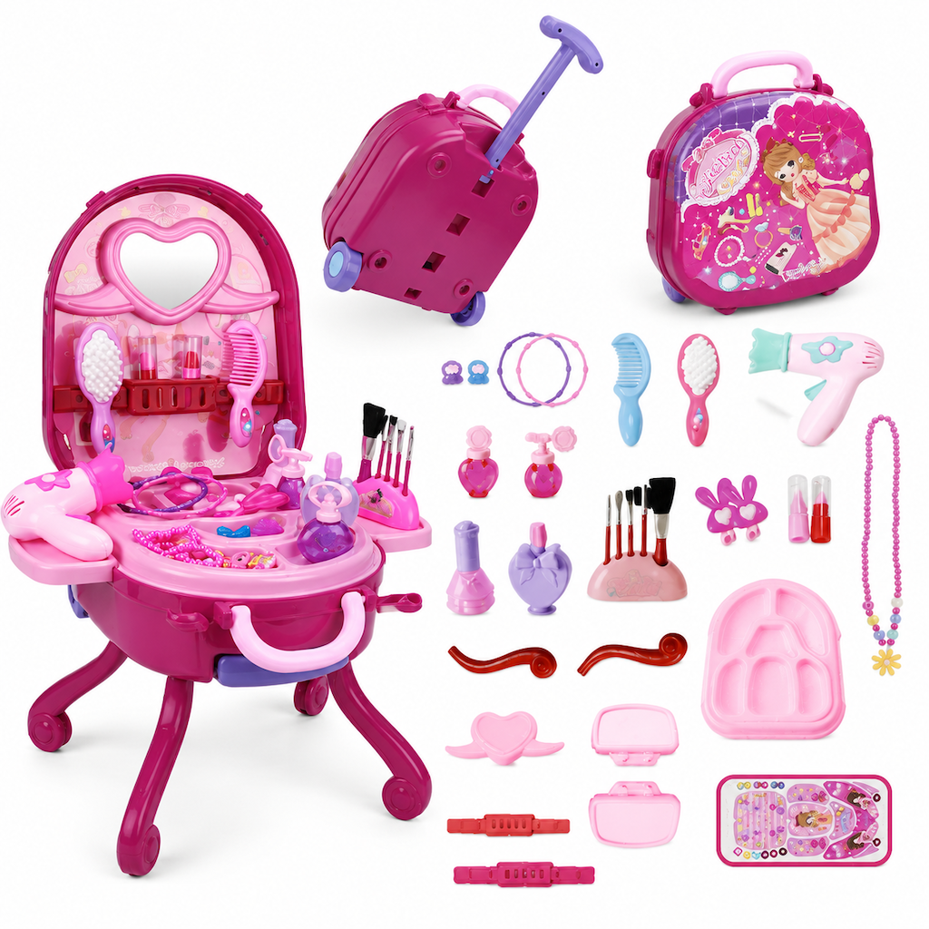 👑 50% Off Now ✨ 3-in-1 Princess Vanity Suitcase — 30 Makeup Toys & Rolling Trolley 🧳