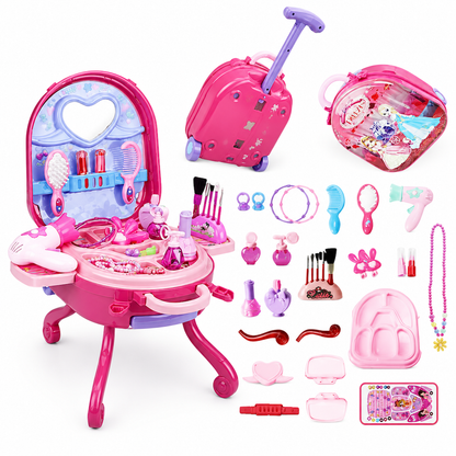 👑 50% Off Now ✨ 3-in-1 Princess Vanity Suitcase — 30 Makeup Toys & Rolling Trolley 🧳