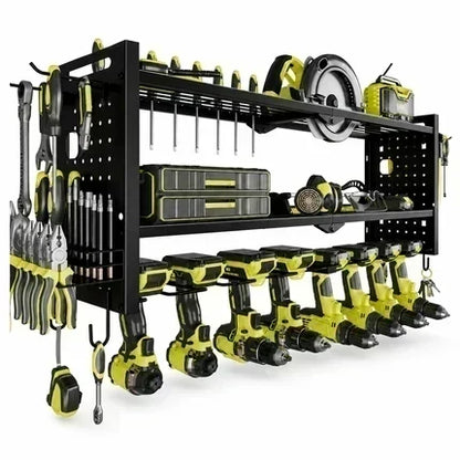 🔩 Wall-Mounted Power Tool Organizer – Heavy-Gauge Steel, Drill Charging Station & Dual Pegboards – Garage Storage 💪