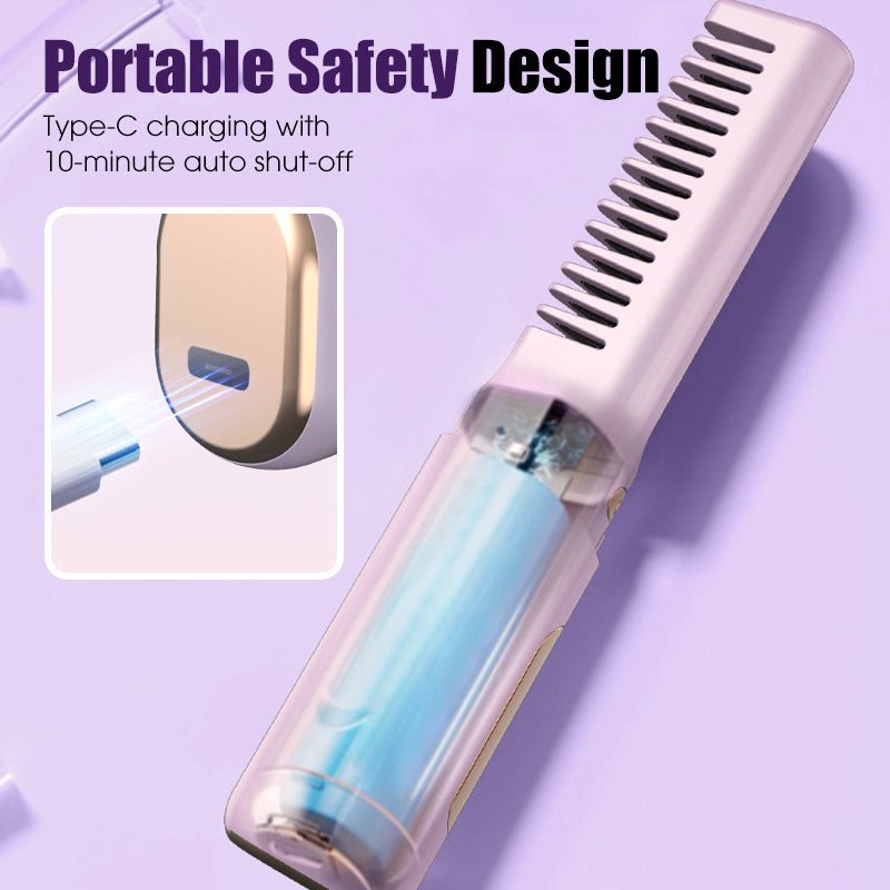 💇‍♀️ Cordless Hair Straightener Comb: 3 Heat Settings, 30s Fast Heat, Auto Shut-Off
